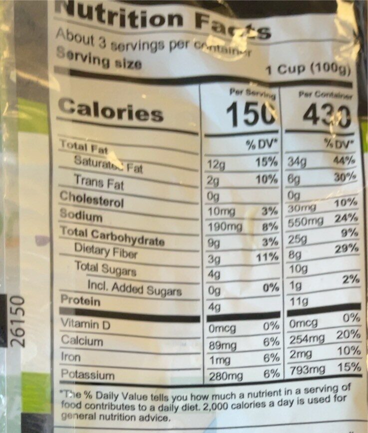 Avocado ranch vegetable salad kit - Nutrition facts