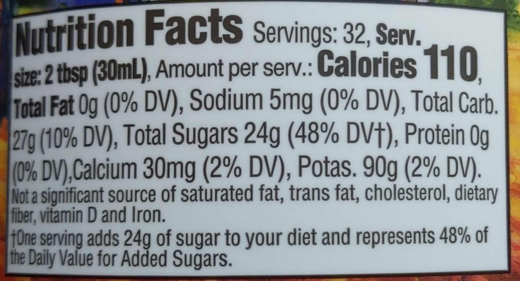 Organic Maple Syrup - Nutrition facts