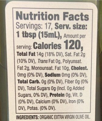 Organic Extra Virgin Olive Oil - Nutrition facts