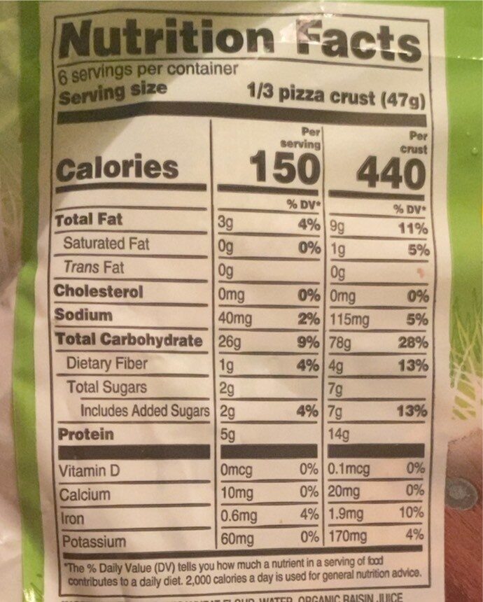 Organic ultra thin pizza crust - Nutrition facts
