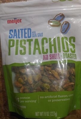 Meijer, Inc., SALTED ROASTED NO SHELL PISTACHIOS WITH SEA SALT, SALTED ROASTED WITH SEA SALT, barcode: 0713733921770, has 0 potentially harmful, 0 questionable, and
    0 added sugar ingredients.