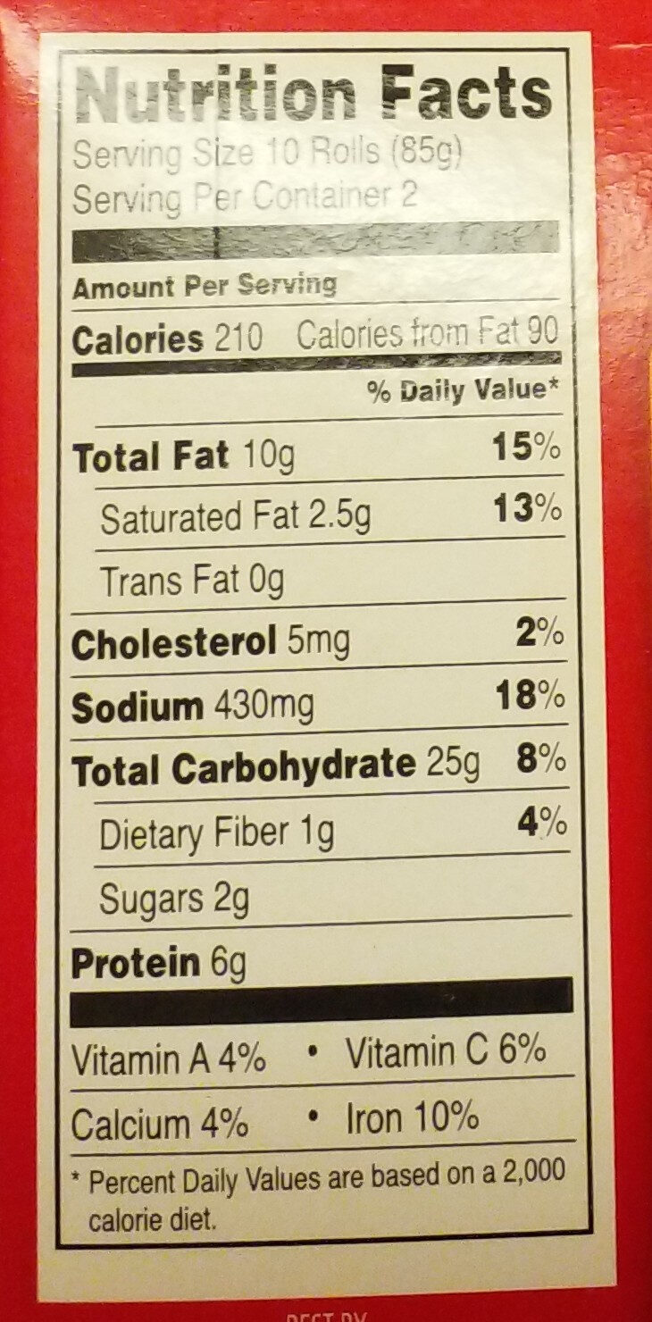 Pepperoni pizza snack rolls, pepperoni - Nutrition facts