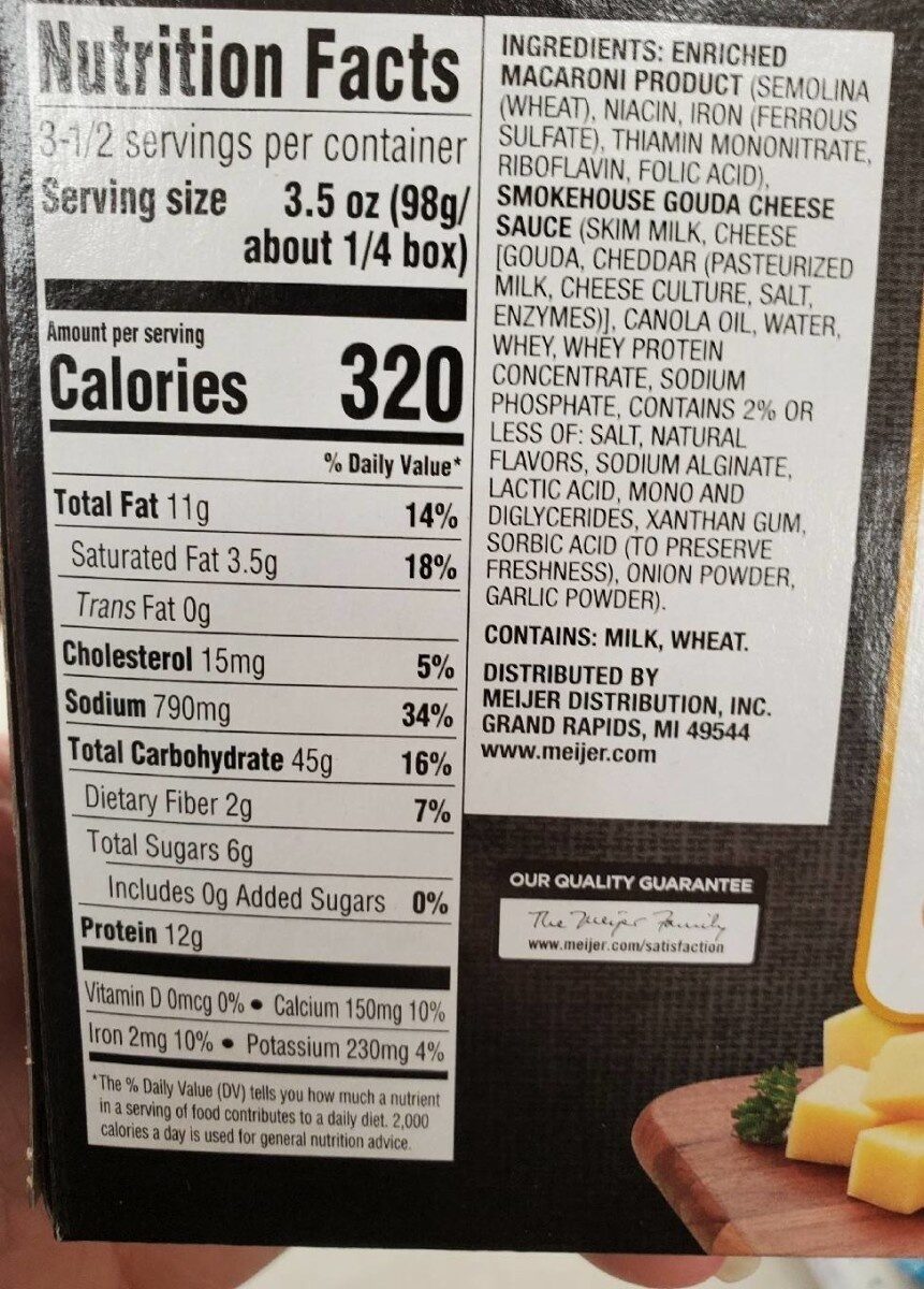 Smokehouse gouda macaroni and cheese dinner - Nutrition facts