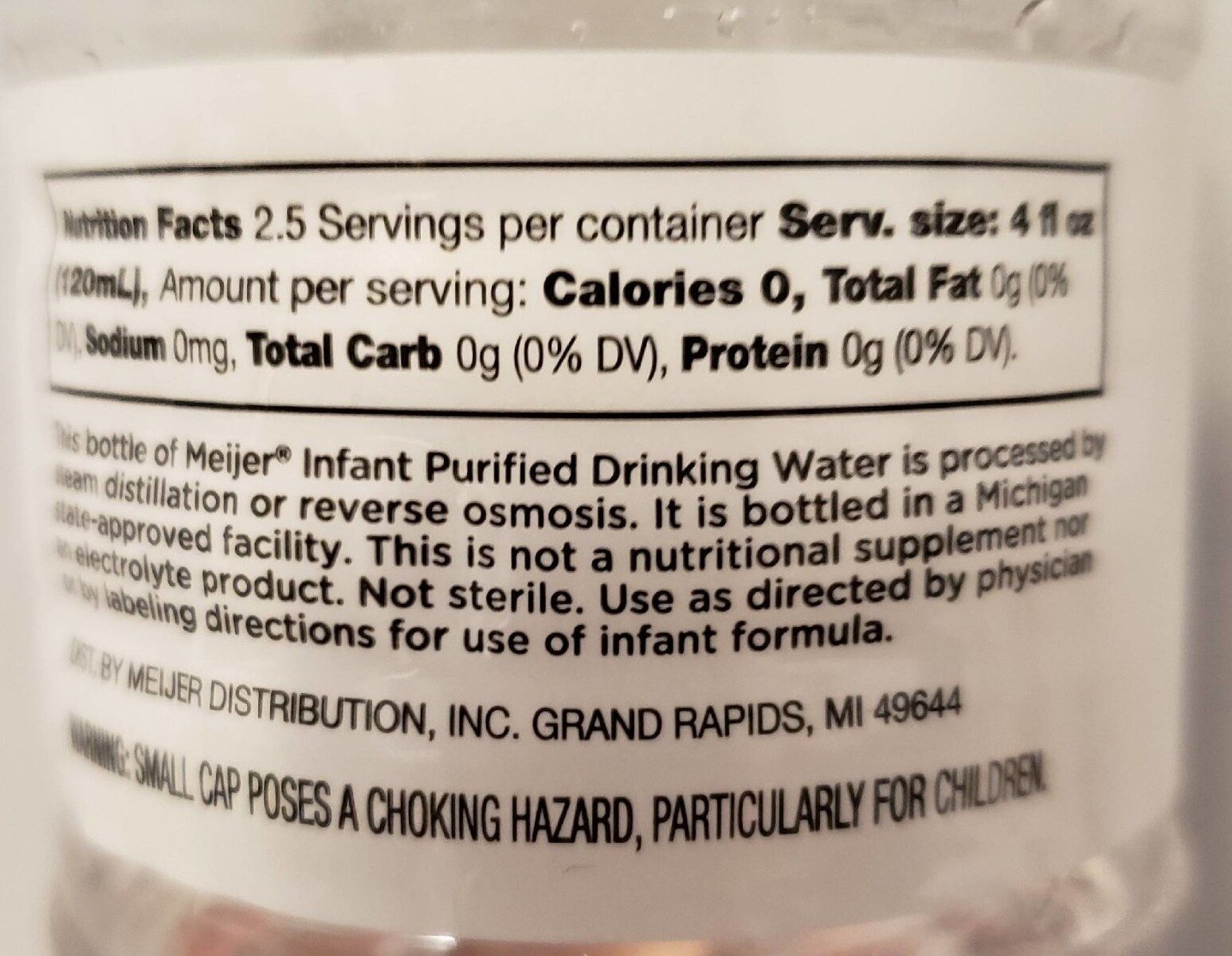 Infant Drinking Water - Nutrition facts