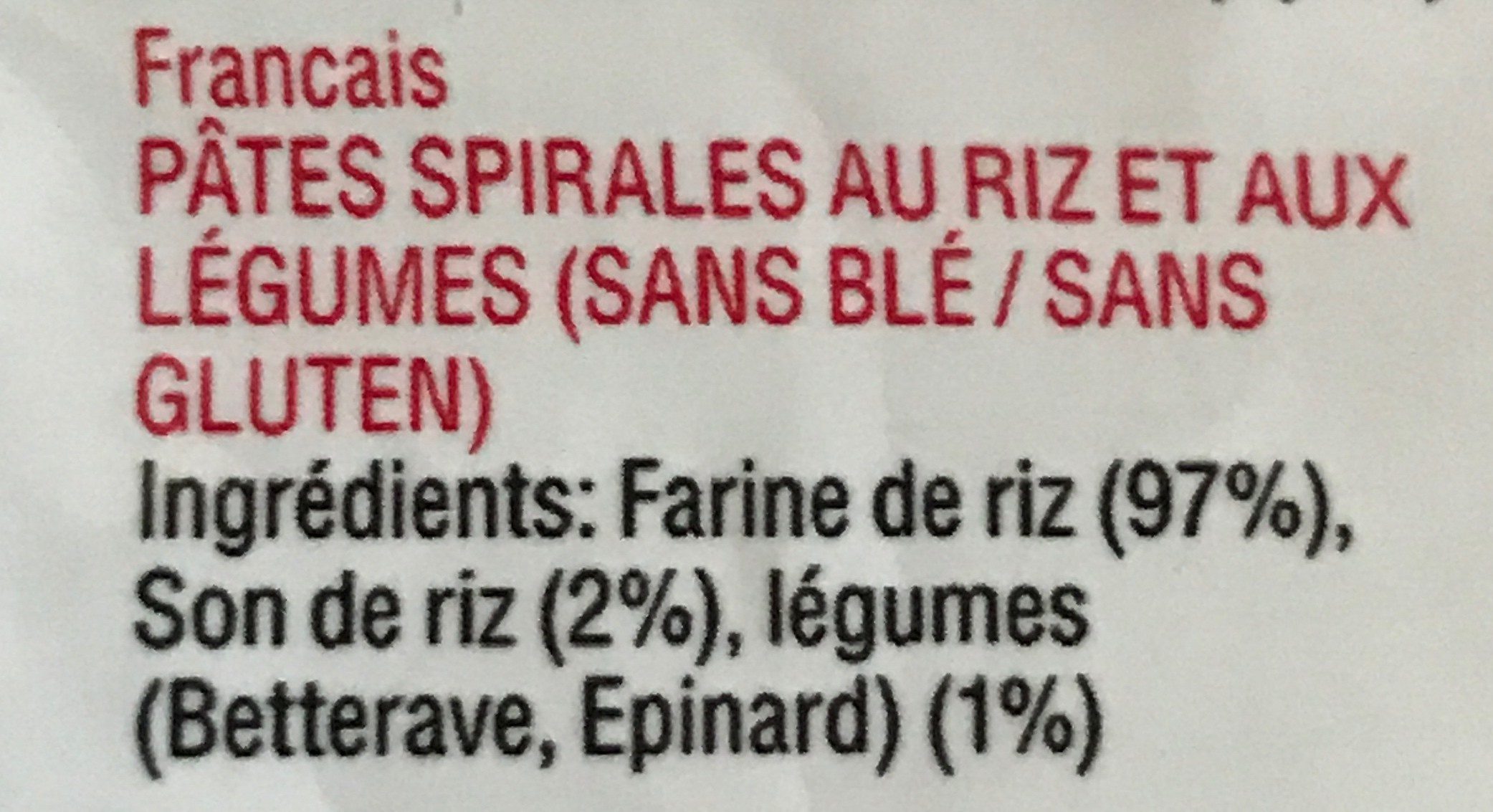 Vegetable rice spirals - Ingredientes - fr