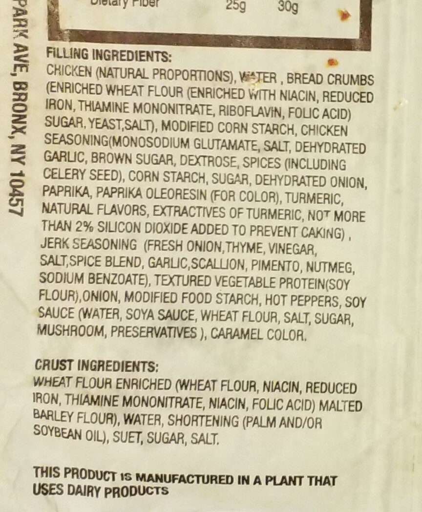 Jerk Chicken Patty - Ingredients