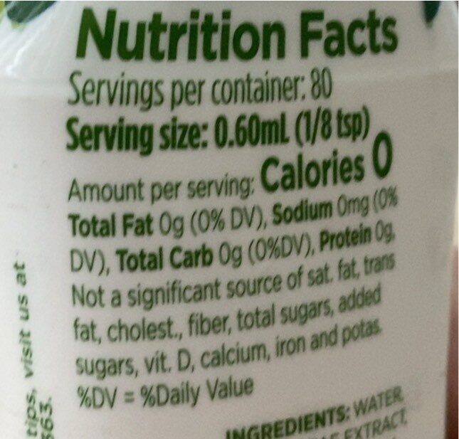 Liquid stevia zero calorie sweetener - Nutrition facts