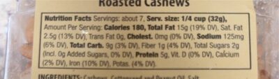 Roasted Cashews - Näringsfakta - en