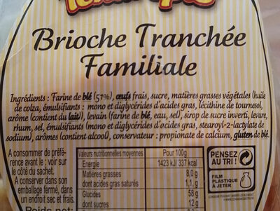 Tendrépis Brioche tranchée Familiale - Ingrédients