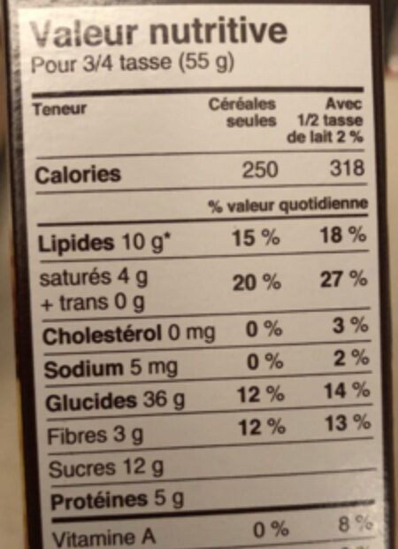 Morning Crisp - Granola clusters with chocolate curls - Nutrition facts
