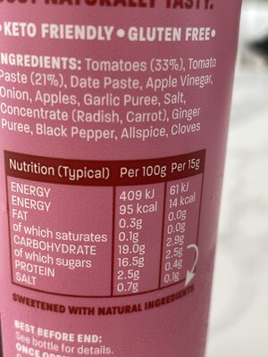 all natural tomato ketchup - Nutrition facts