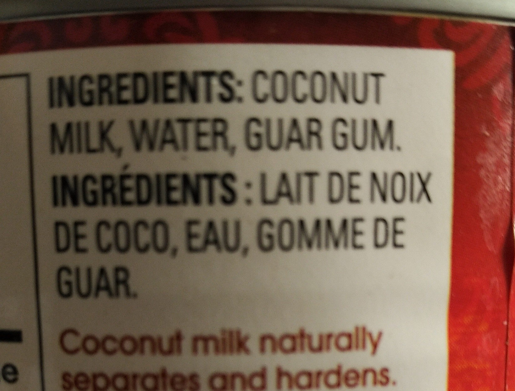 Coconut milk, unsweetened - Ingredients