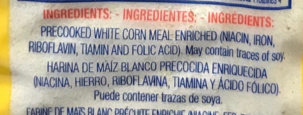 White corn meal - Ingredientes