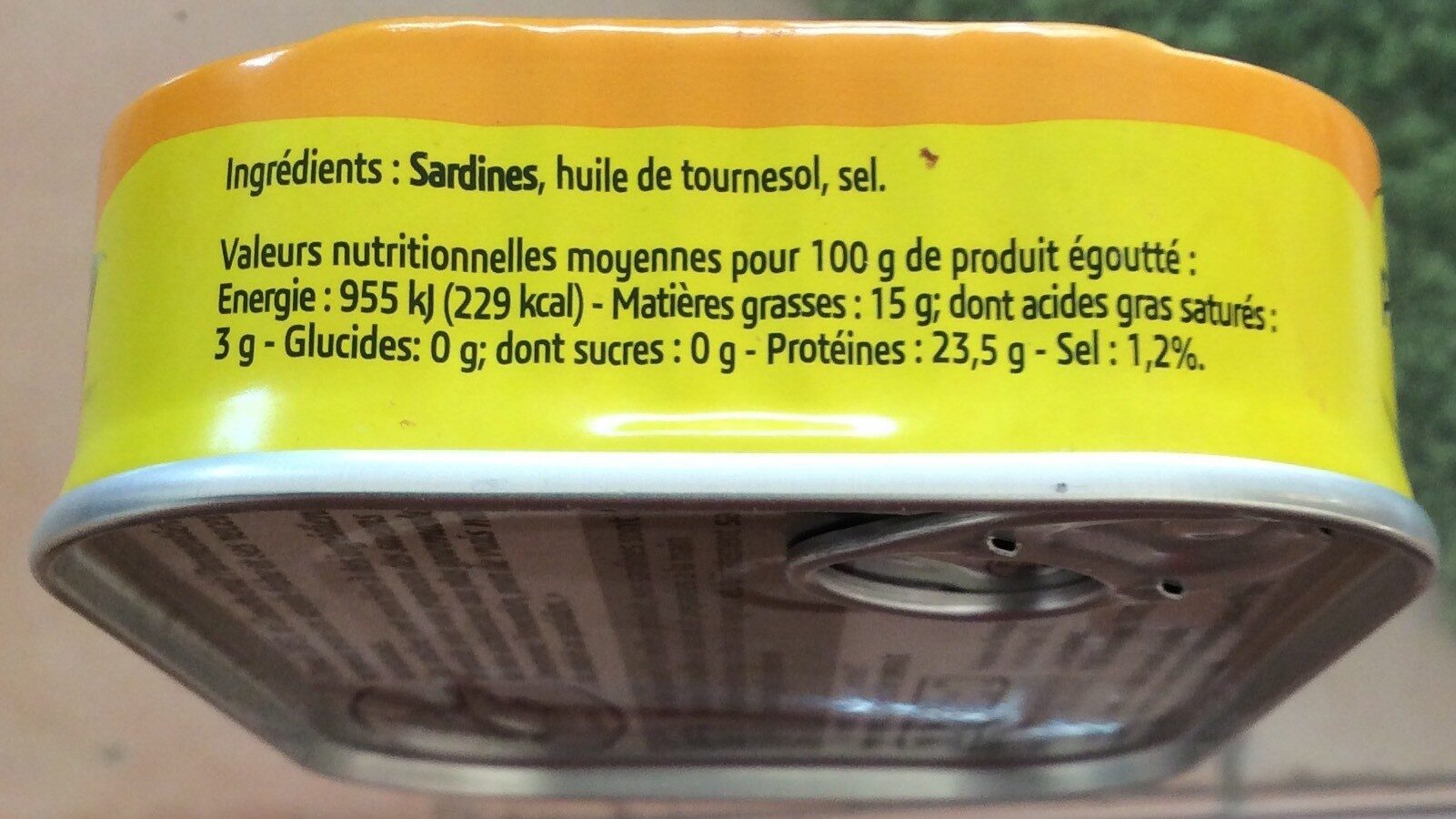 Sardines huile de tournesol - Tableau nutritionnel