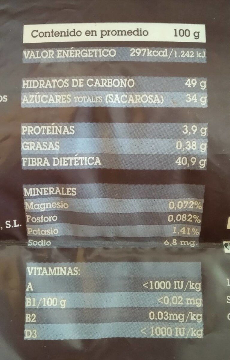 Harina de algarroba - Información nutricional