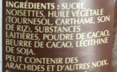 Tartinade au chocolat - Ingrédients