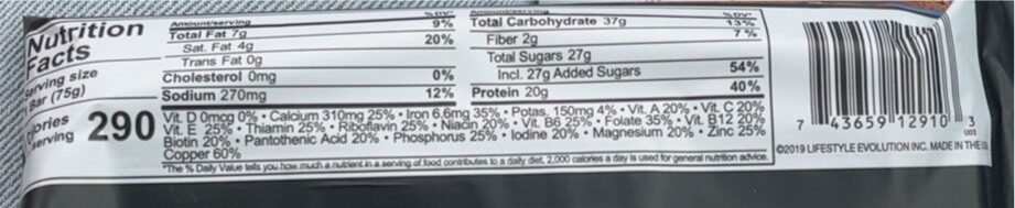 Chocolate chip cookie dough bar - Nutrition facts