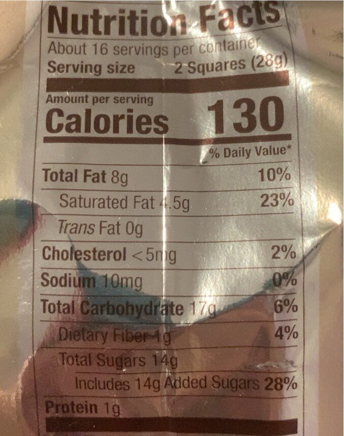 Assorted squares xl - Nutrition facts