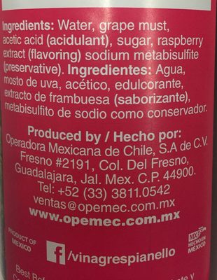 Raspberry vinegar Pianello - Ingredientes