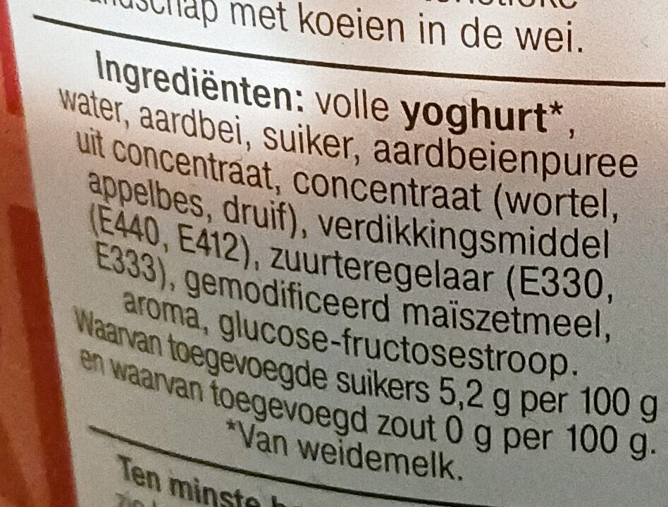 Yoghurt aardbei - Ingrediënten