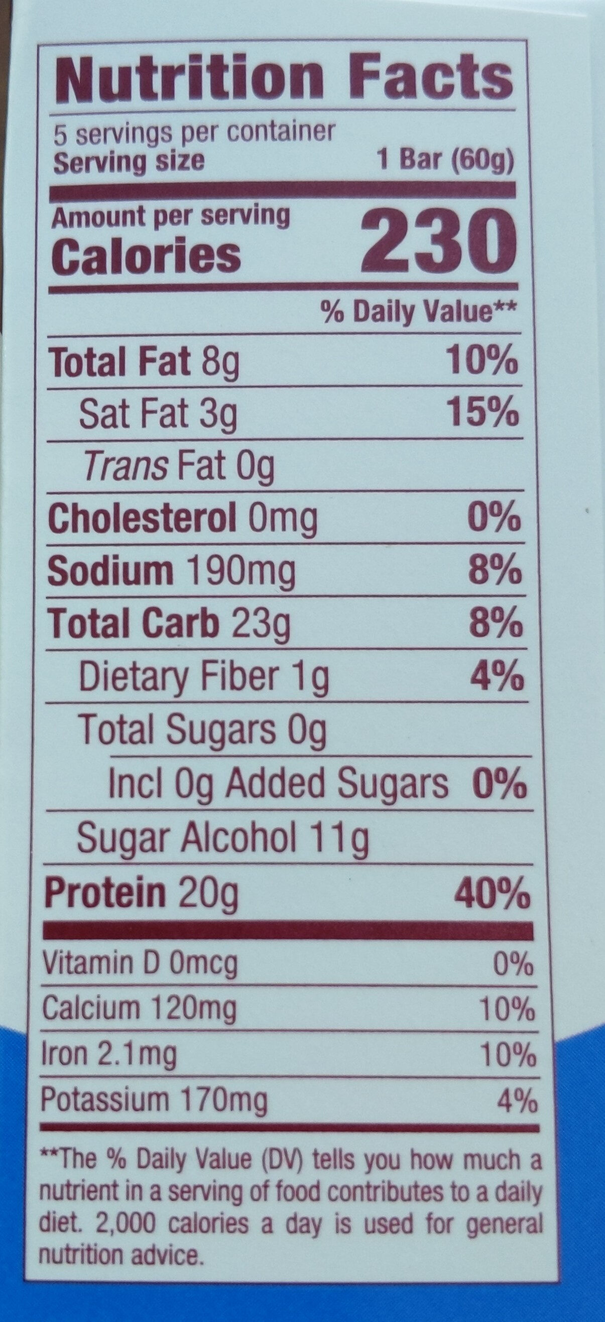 High protein brownie crunch bars - Nutrition facts