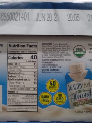 Almond Milk - Organic - Tableau nutritionnel - en