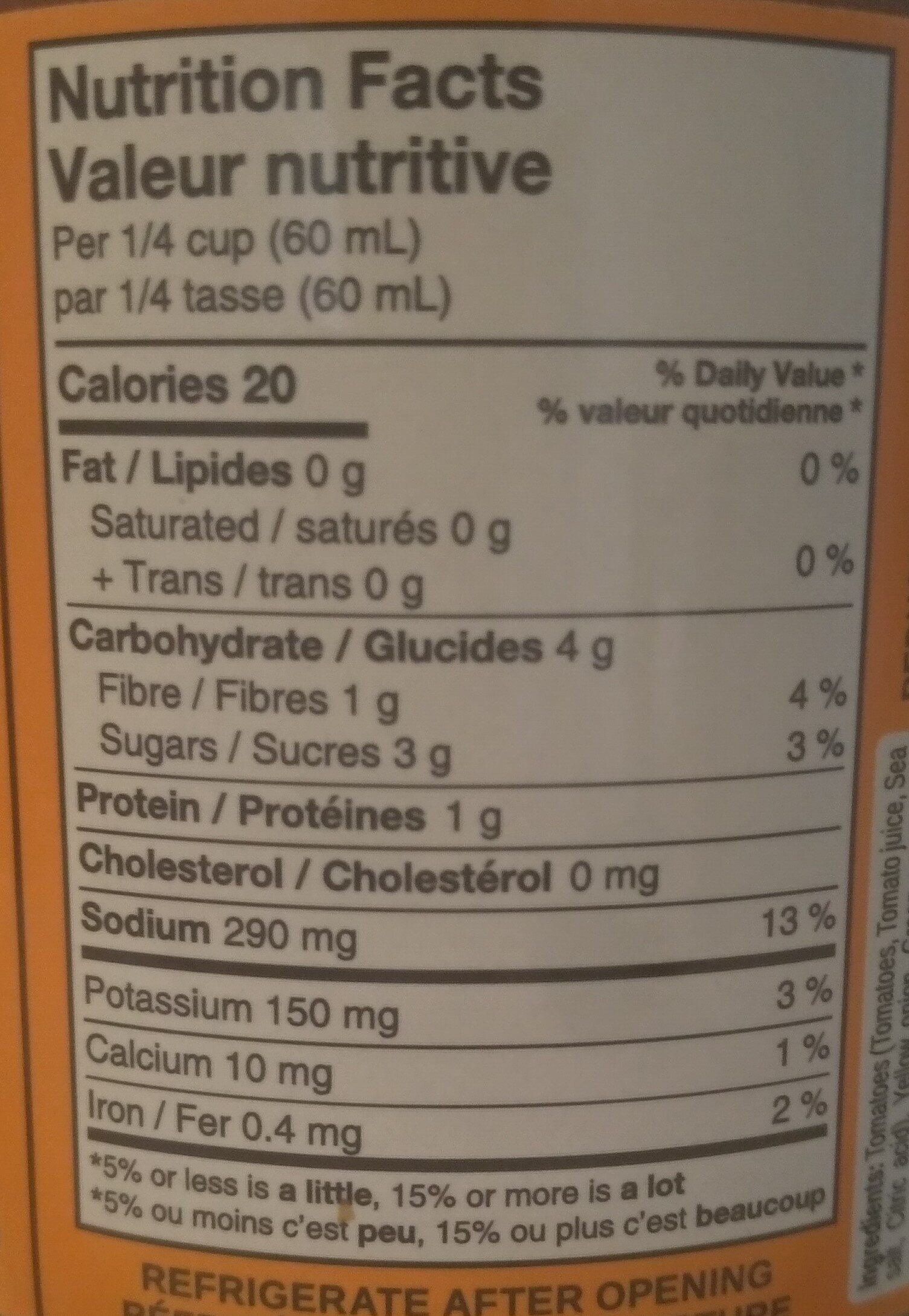 Medium Salsa - Nutrition facts
