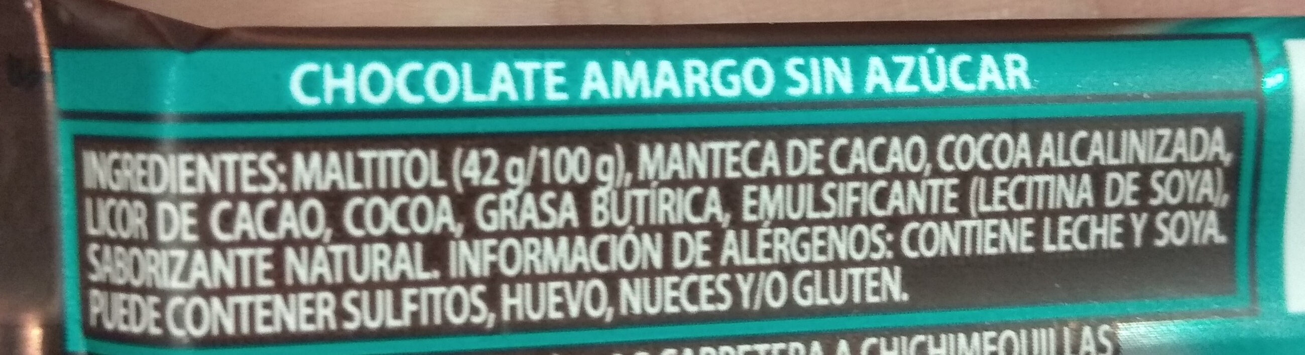 Chocolate Amargo sin azúcar 55% - Ingredientes