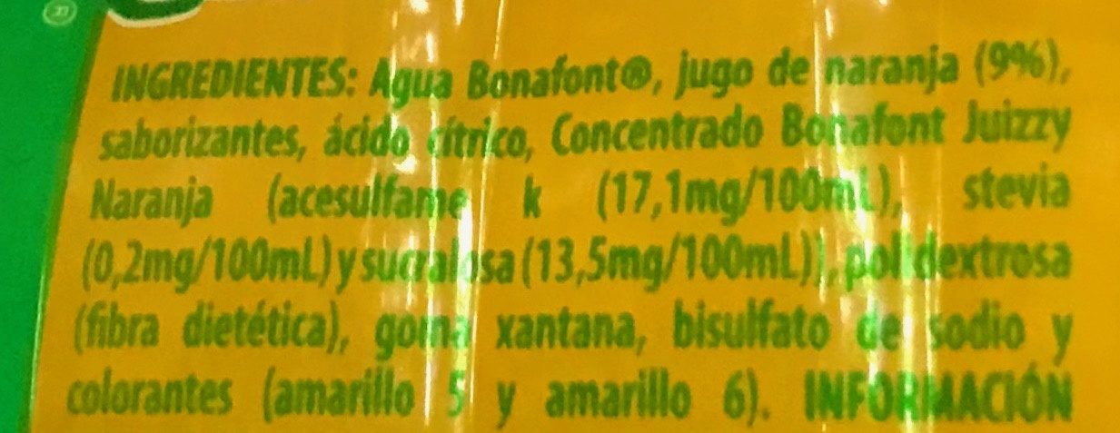 Bonafont Juizzy sabor Naranja - Ingredients - es