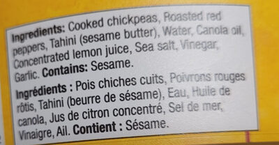 Humm ! Hummus Poivrons rouges rôtis - Fontaine Santé - Ingredientes - fr