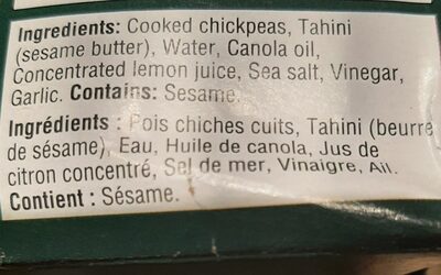 Mini Hummus traditionnel - Ingredients - fr