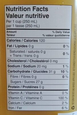 Jus d'ananas - Nutrition facts
