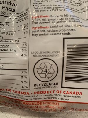 Pain pita - Recycling instructions and/or packaging information