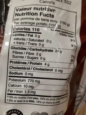 Rouges Patates - Tableau nutritionnel