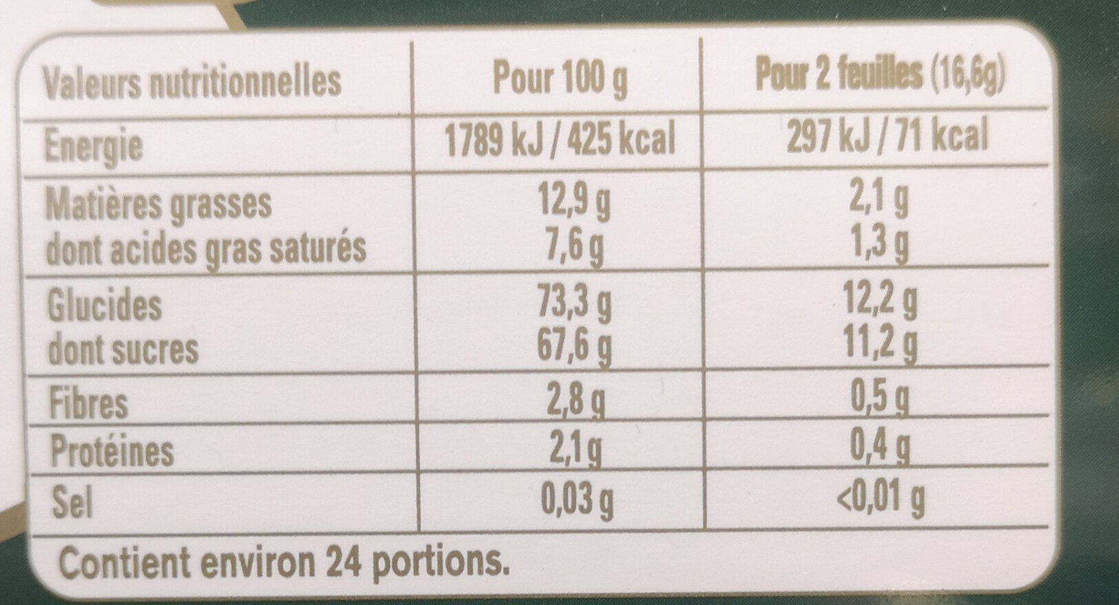 after eight - Nutrition facts