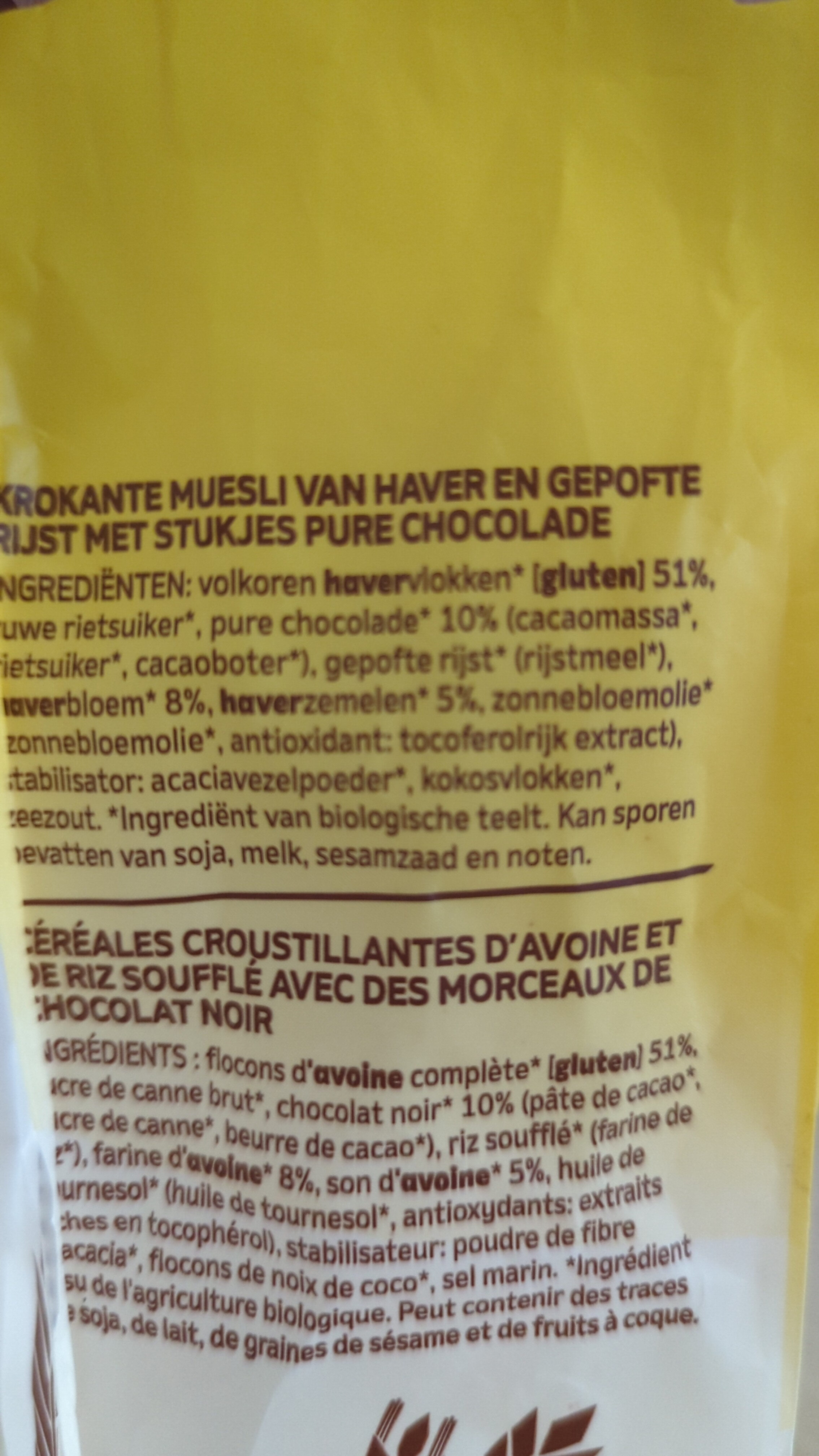 Krokante Muesli pure chocolade - Zutaten - nl