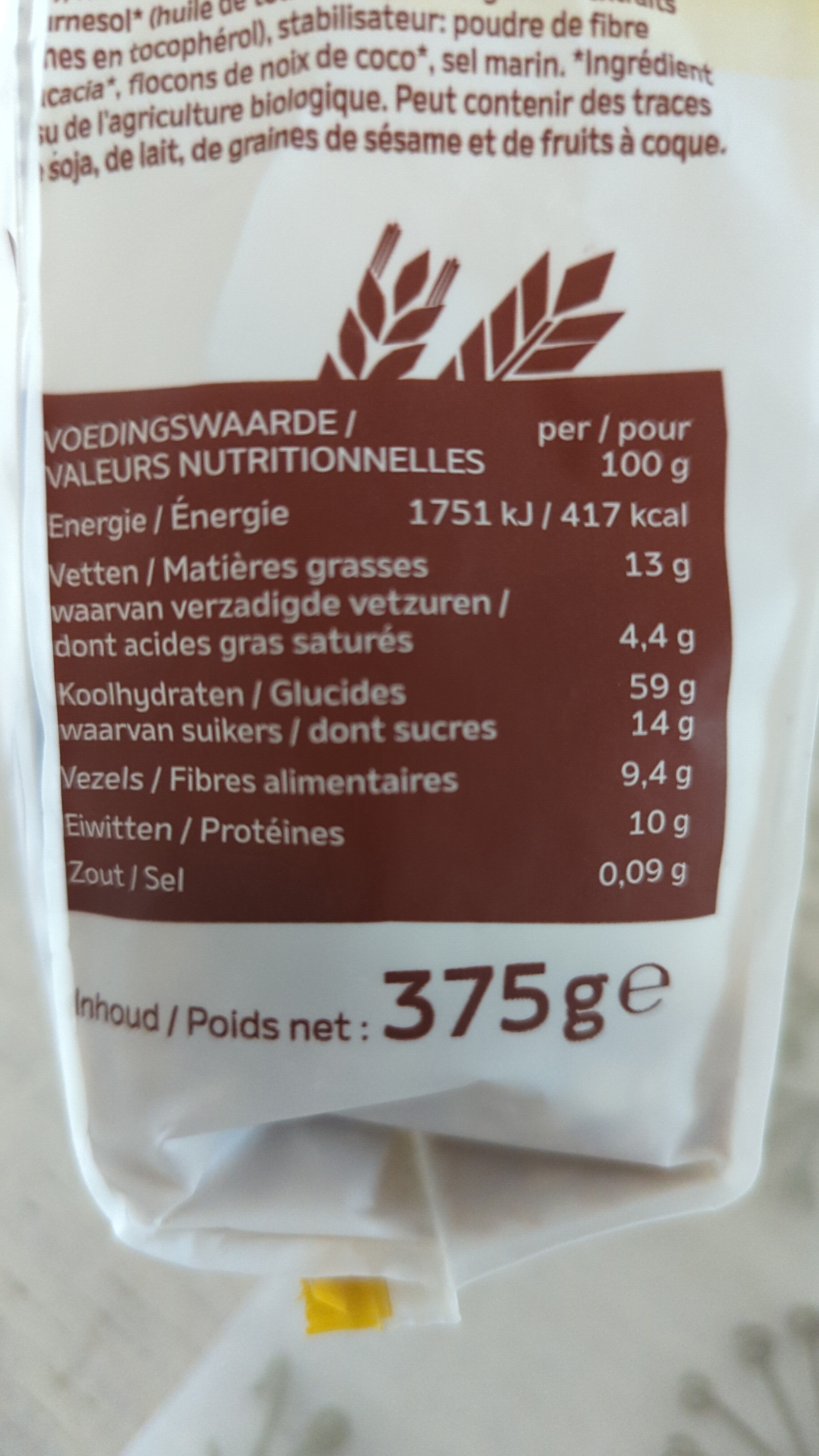 Krokante Muesli pure chocolade - Nährwertangaben - nl