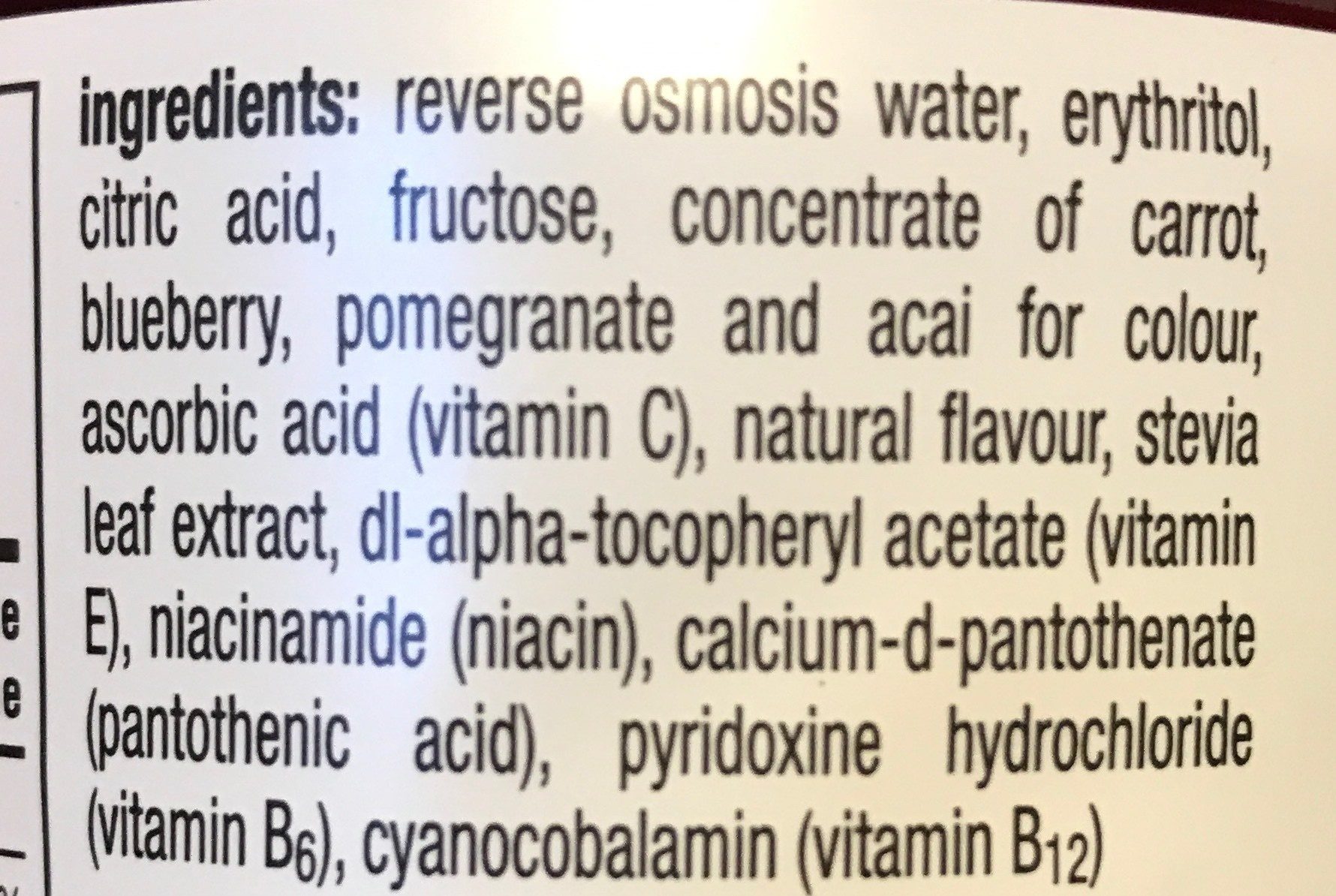 Vitaminwater Zero sugar Xoxox - Ingrédients