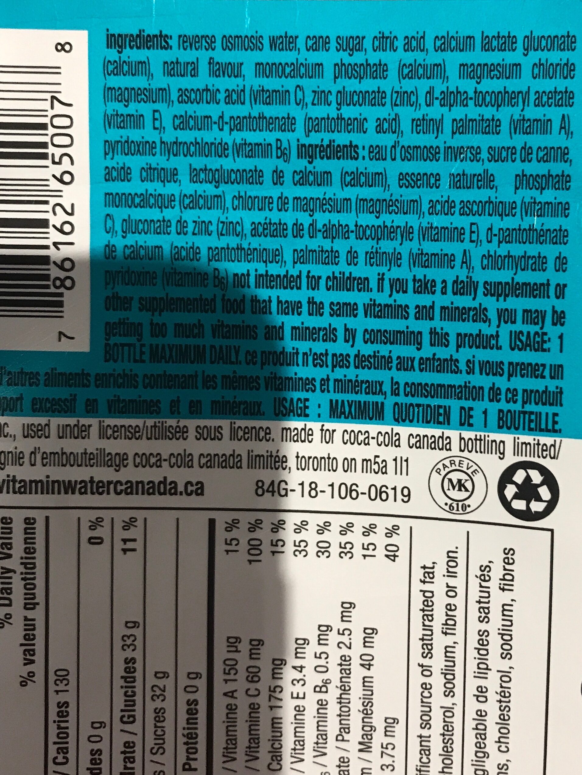 Multi-V Lemonade VitaminWater - Ingrédients