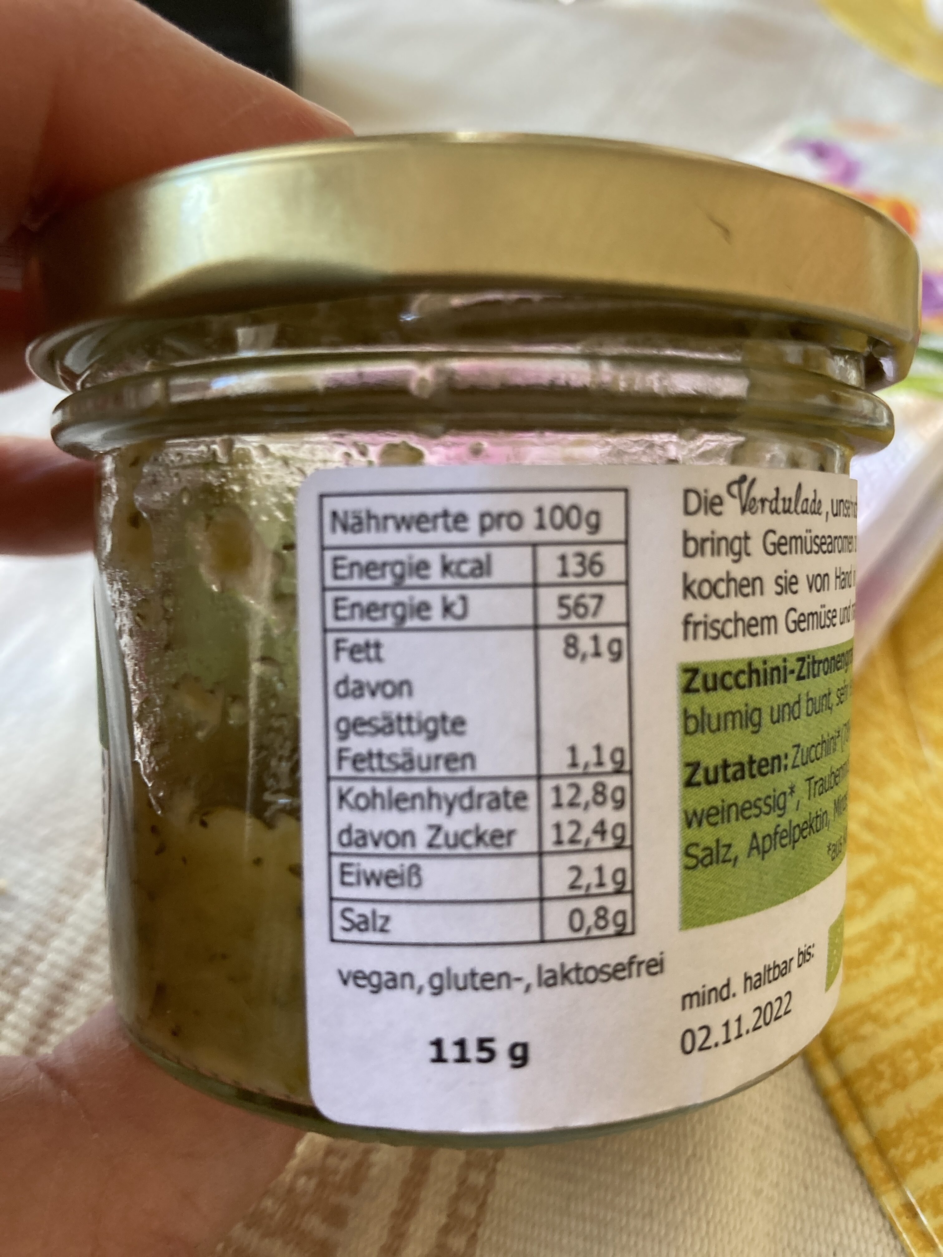 Zucchini-Zitronengras - Nährwertangaben