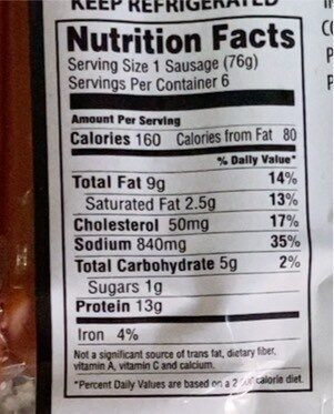 Deen Halal Smoked Turkey Sausage - Nutrition facts