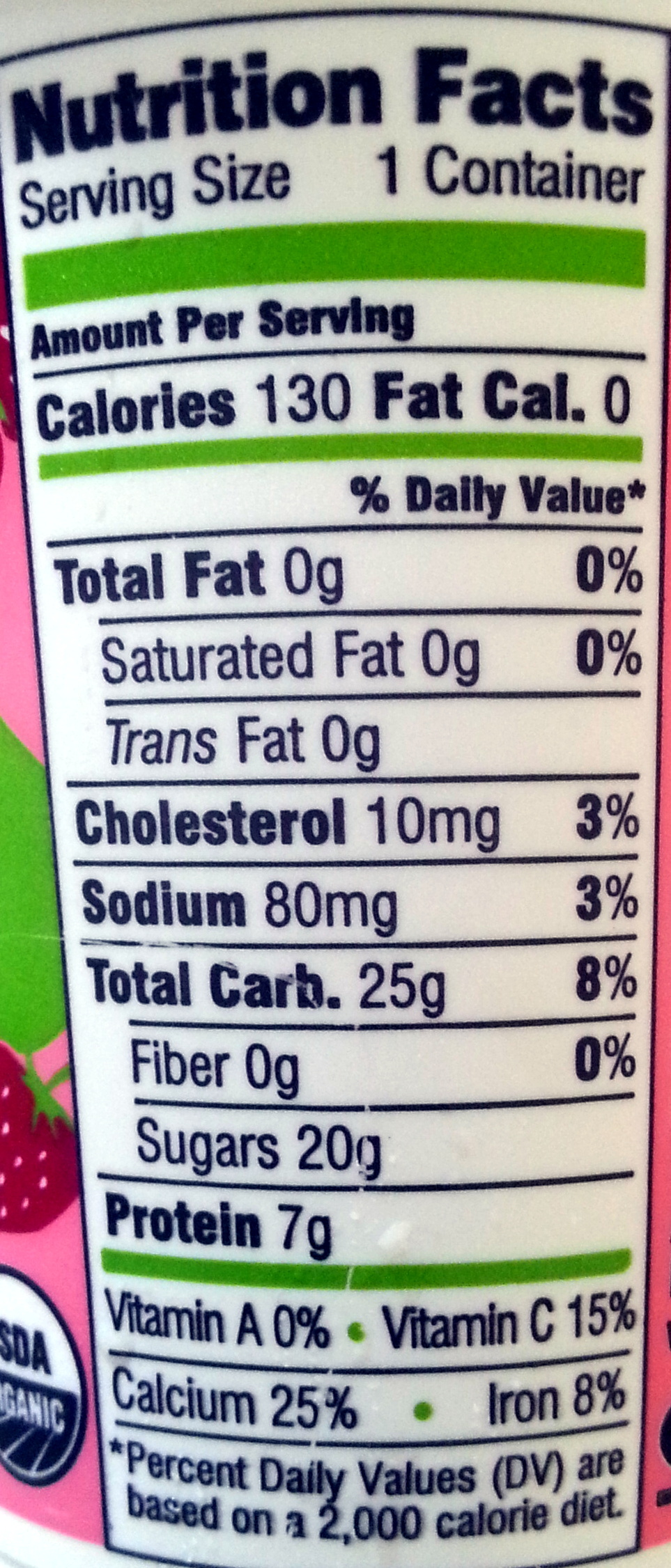 Organic nonfat yogurt - Información nutricional - en