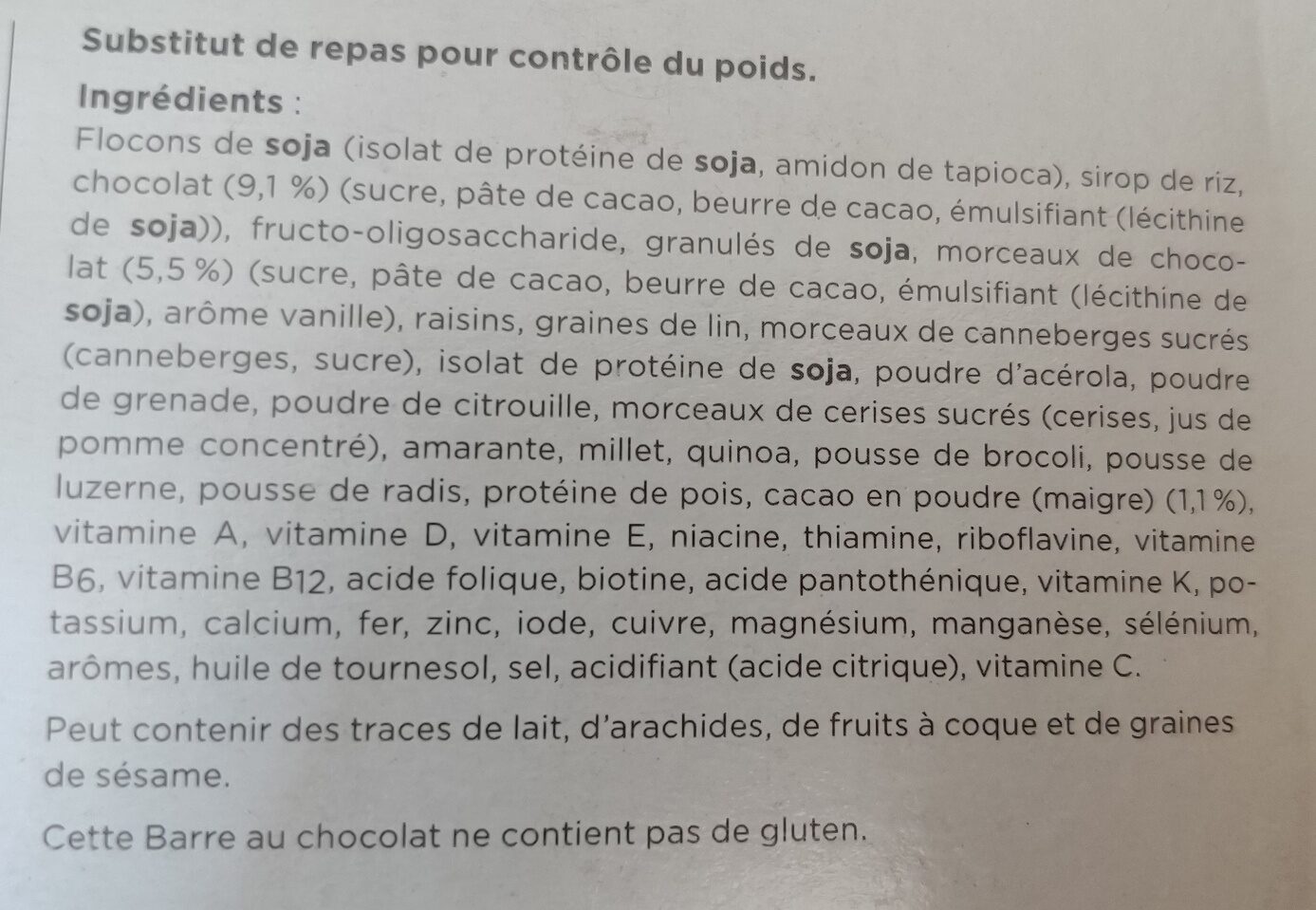 Complete by Juice Plus chocolate bar - Ingredients - fr