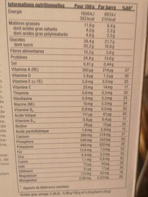 Complete by Juice Plus chocolate bar - Nutrition facts - fr