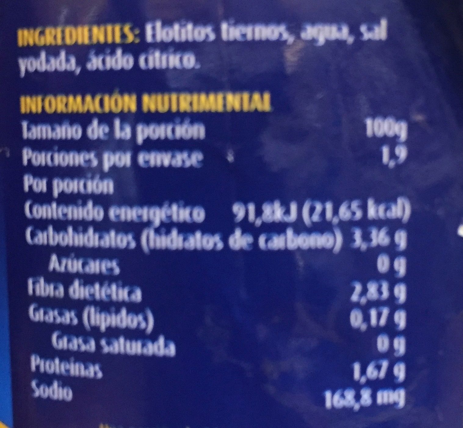 Elotitos tiernos San Lázaro - Información nutricional