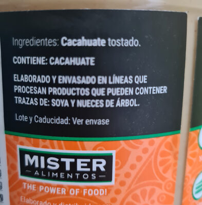 Mister natural untable de cacahuate - Ingredients