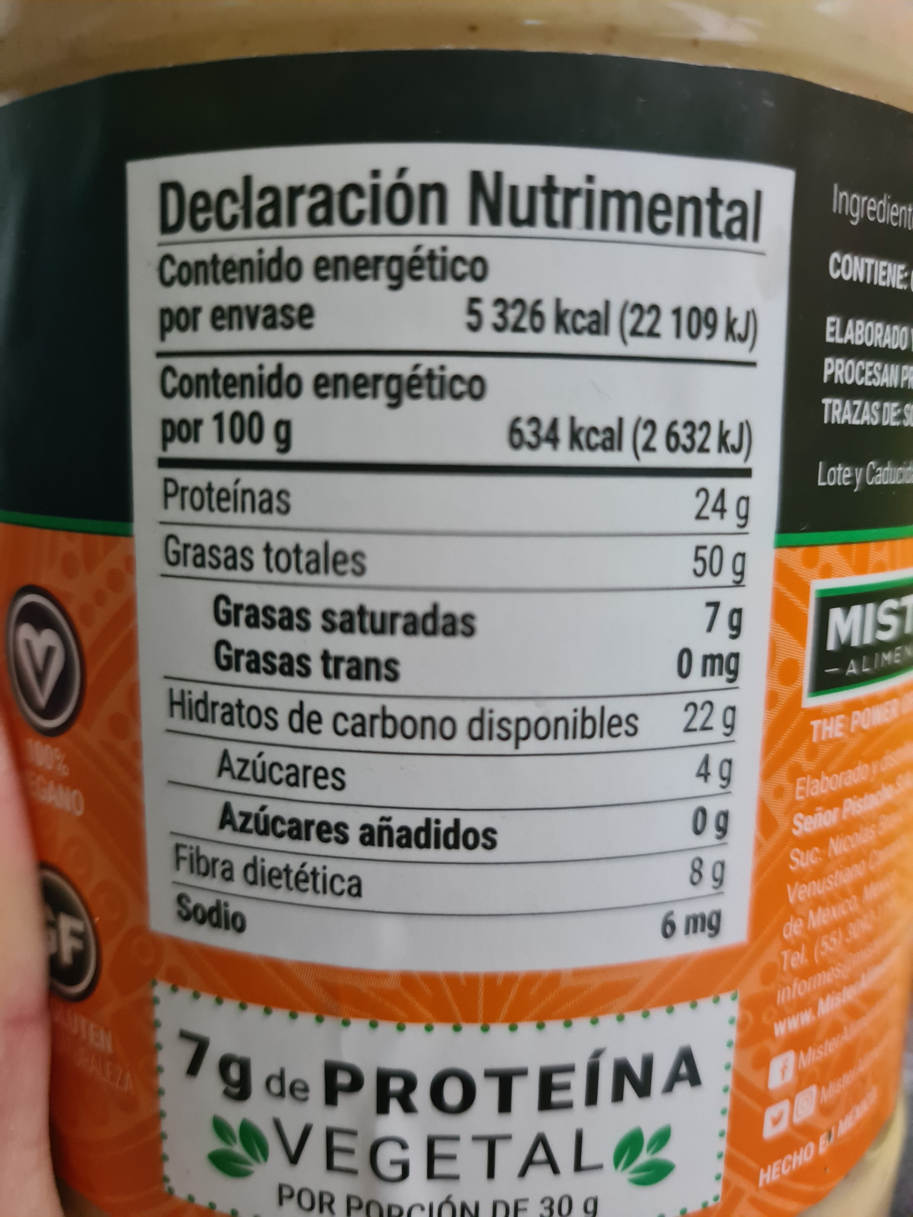 Mister natural untable de cacahuate - Nutrition facts - es