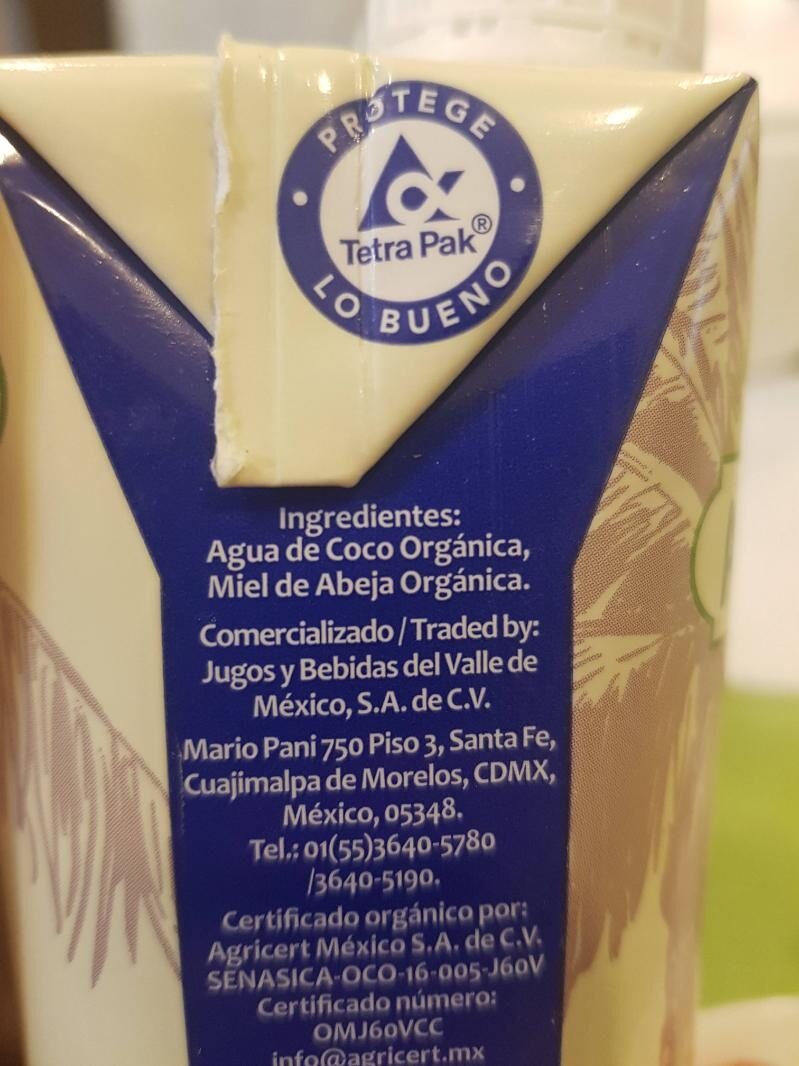Agua De Coco Natural Organica 330 ML. - Ingredientes
