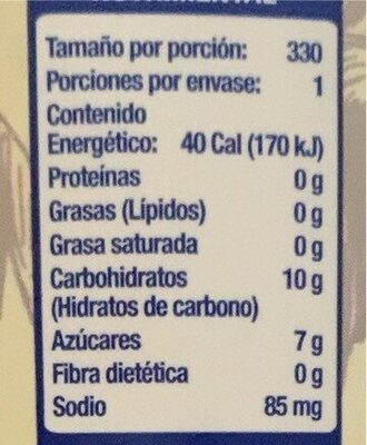 Agua De Coco Natural Organica 330 ML. - Información nutricional