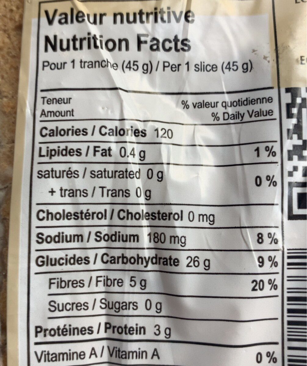 Pain seigle - Nutrition facts - fr